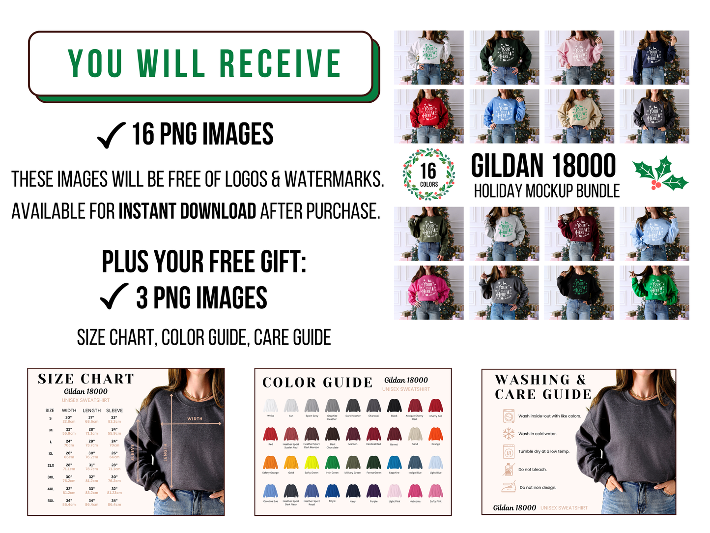 Christmas Gildan 18000 Mockup Bundle - Festive Holiday Crewneck Sweatshirt Mockups for POD Sellers