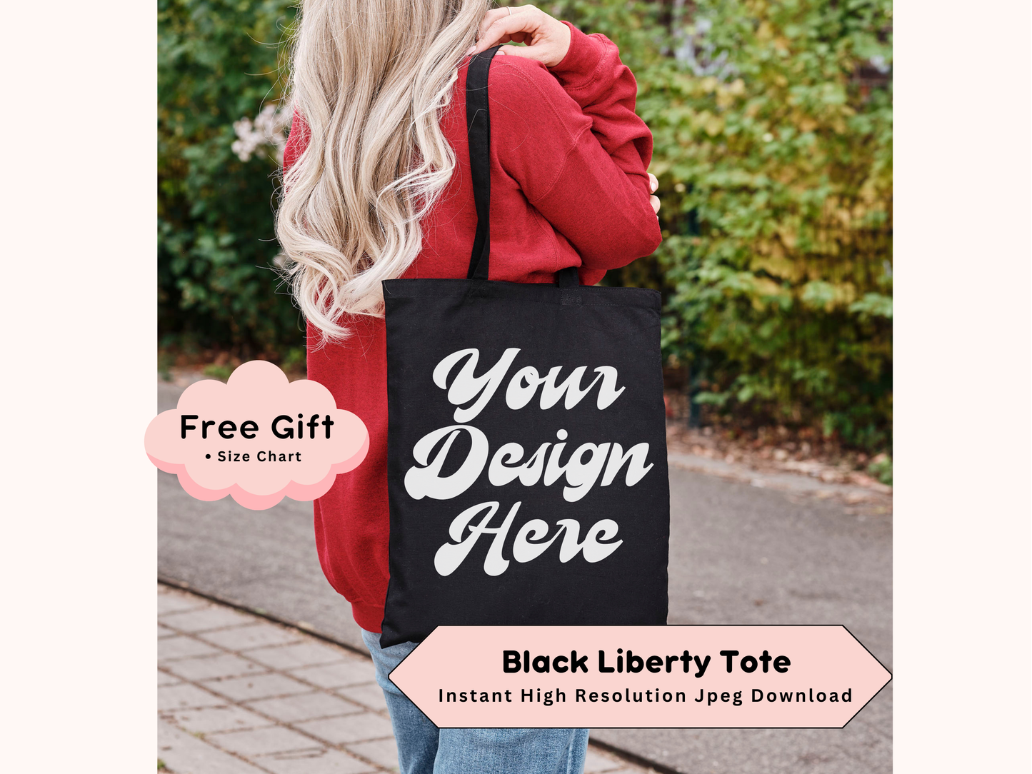 Liberty Tote Mockup - Realistic Black Tote Design with Editable Shopper Bag and Boho Lifestyle Image