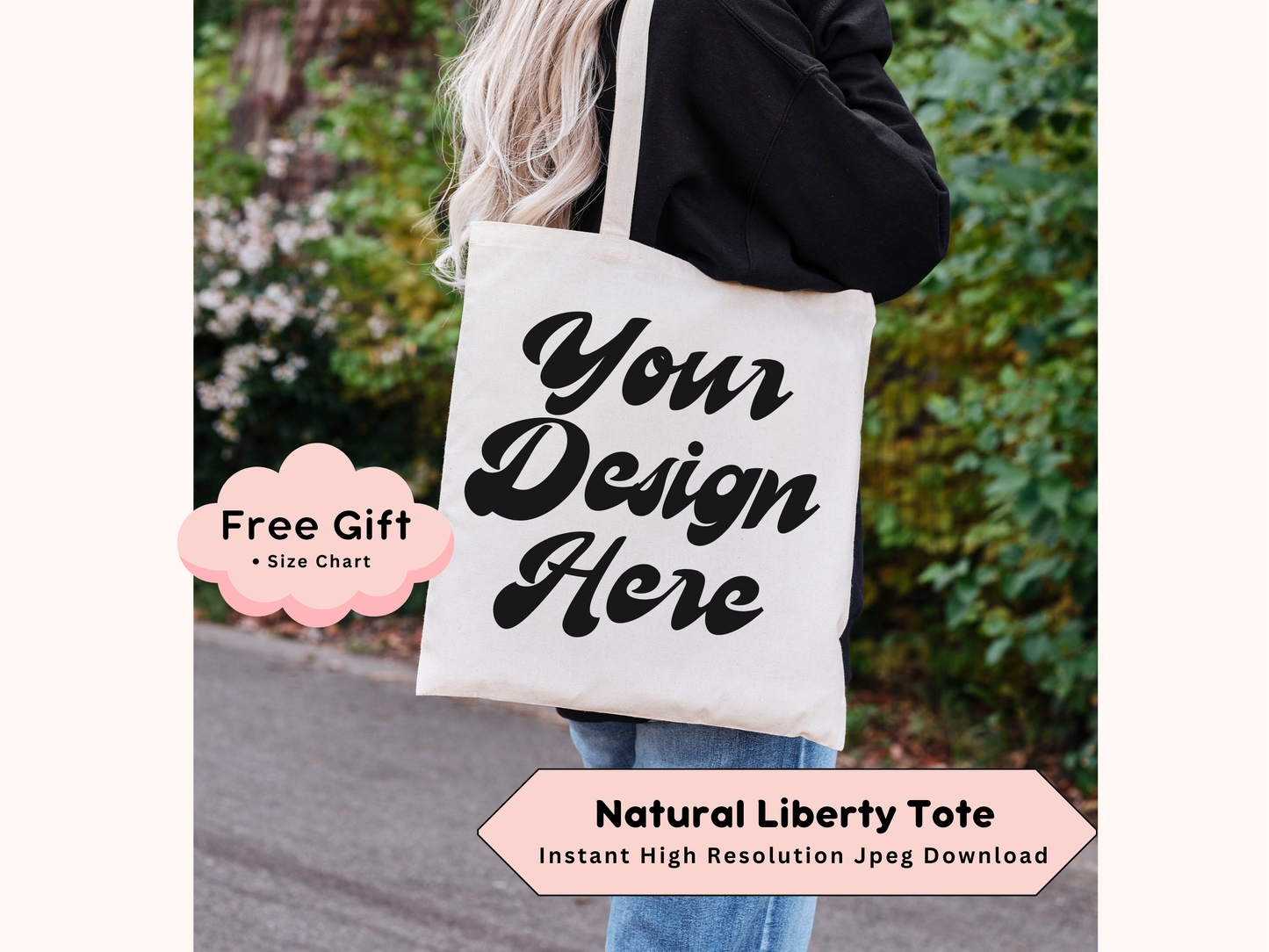 Liberty Tote Mockup - Realistic Natural Style Canvas Bag with Editable, Customizable Shopper Bag Template