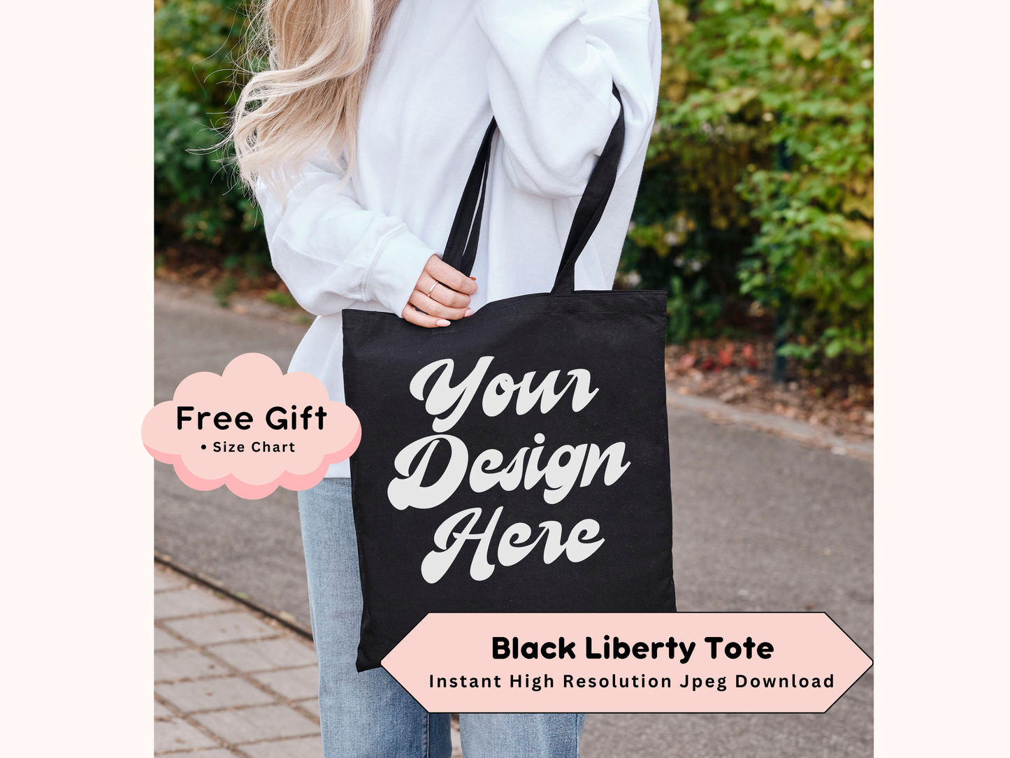 Liberty Tote Mockup - Editable Black Bag Template with Realistic Shopper Photo