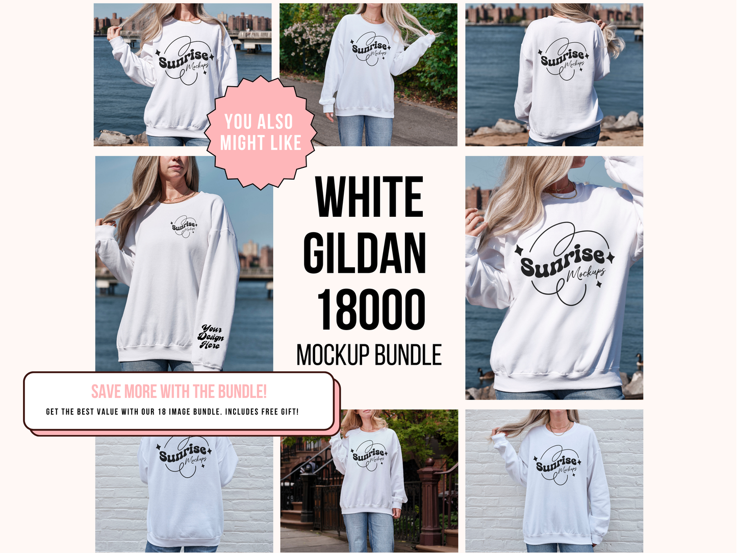 Classic White Gildan 18000 Mockup - Clean Crewneck Sweatshirt for Print-on-Demand Showcases