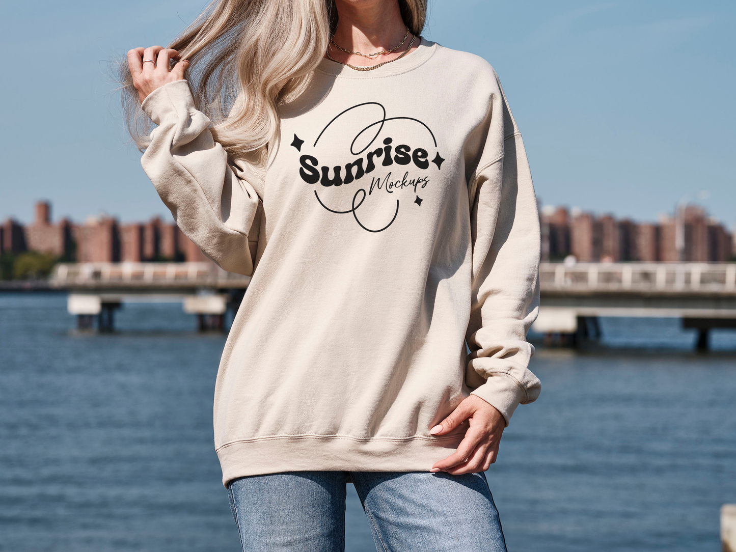 Sand Gildan 18000 Crewneck Mockup - Neutral Sweatshirt for Print-on-Demand Designs
