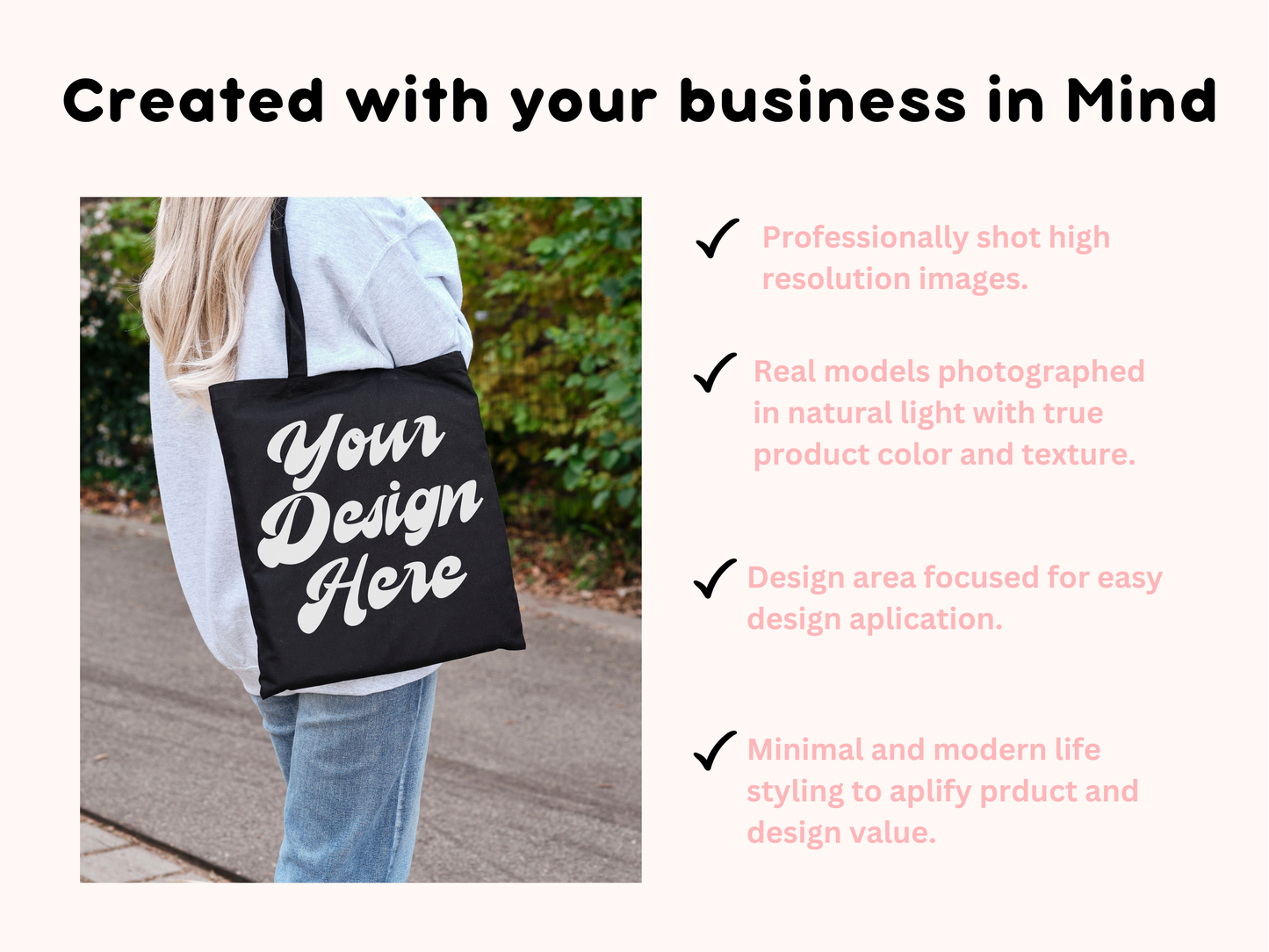 Black Tote Bag Mockup - Liberty Black Shopper Purse Design with Model Photo