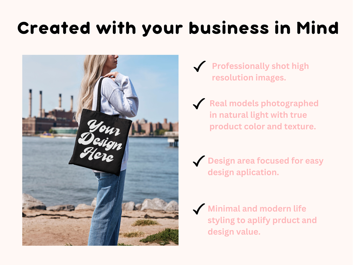 Liberty Tote Mockup - Editable Black Bag Template with Shopper and Purse Lifestyle Photo on Model