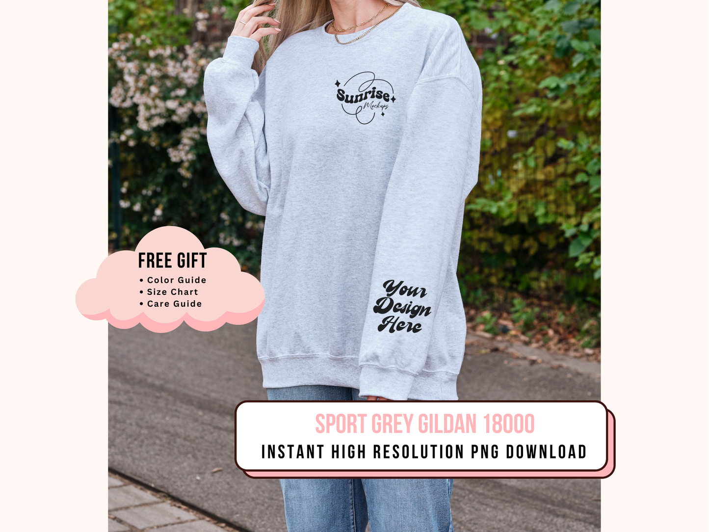 Gildan 18000 Sport Grey Mockup - Versatile Crewneck Sweatshirt for Custom Designs