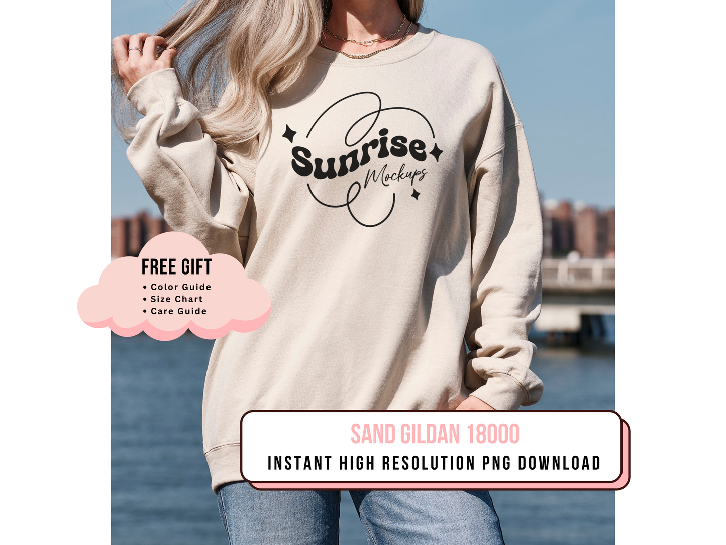 Sand Gildan 18000 Crewneck Mockup - Neutral Sweatshirt for Print-on-Demand Designs