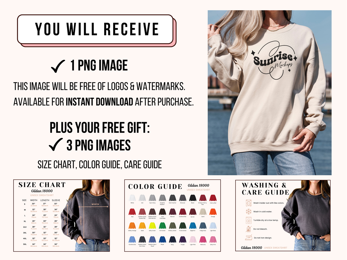 Sand Gildan 18000 Crewneck Mockup - Neutral Sweatshirt for Print-on-Demand Designs