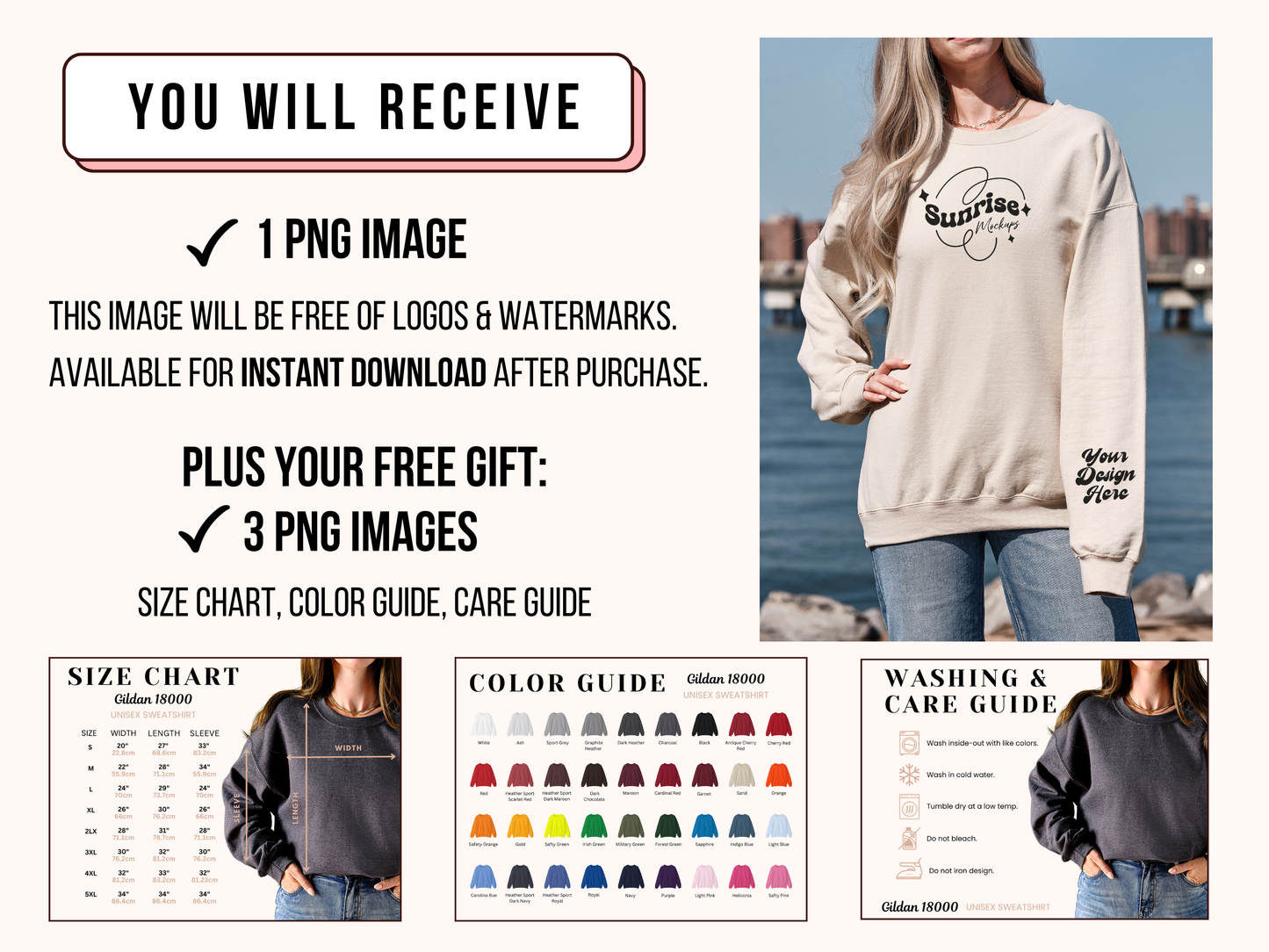High-Resolution Sand Gildan 18000 Mockup - Neutral Crewneck for POD Sellers