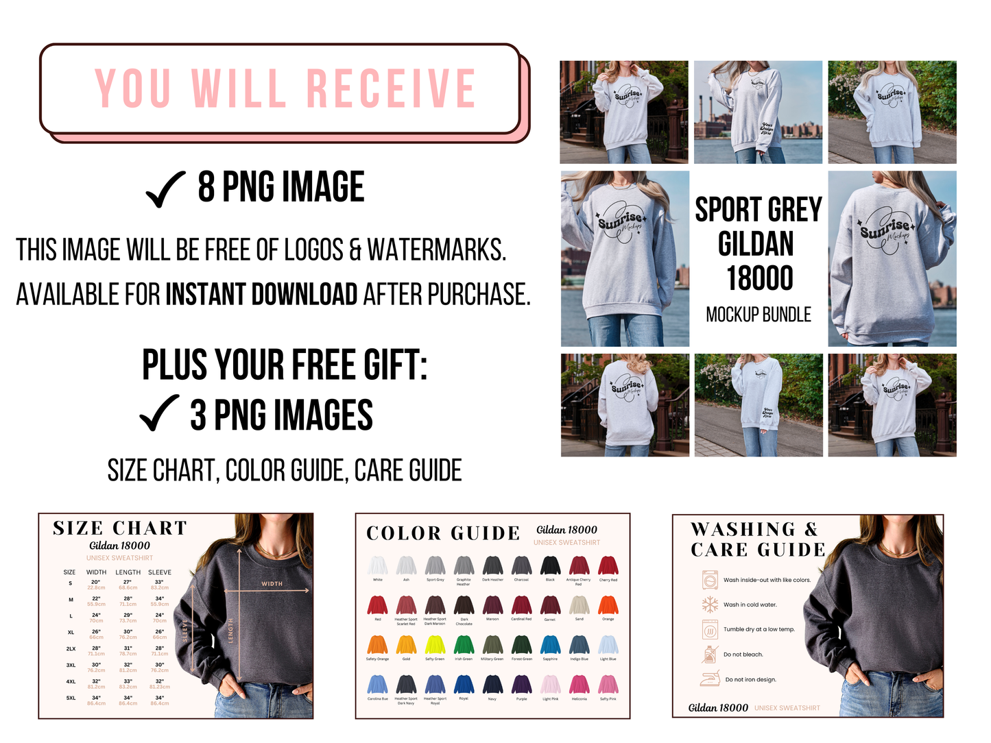 Sport Grey Gildan 18000 Mockup Bundle - Versatile Crewneck Sweatshirt Mockups for Print-on-Demand Sellers