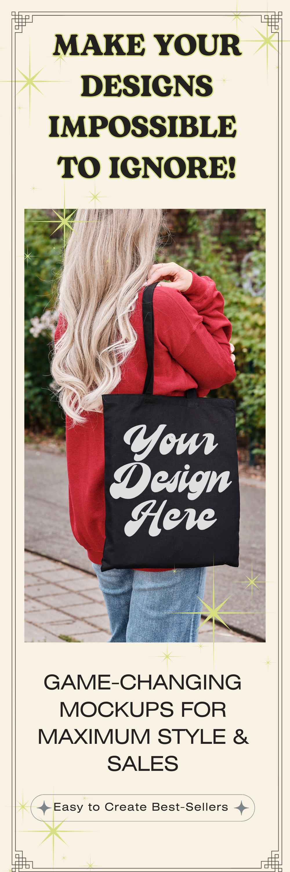 Liberty Tote Mockup - Realistic Black Tote Design with Editable Shopper Bag and Boho Lifestyle Image
