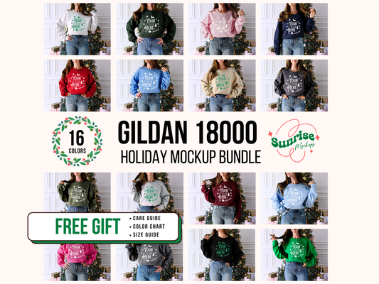 Christmas Gildan 18000 Mockup Bundle - Festive Holiday Crewneck Sweatshirt Mockups for POD Sellers