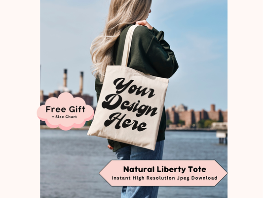 Editable Natural Liberty Tote Mockup - Realistic Boho Bag and Shopper Model Photo"