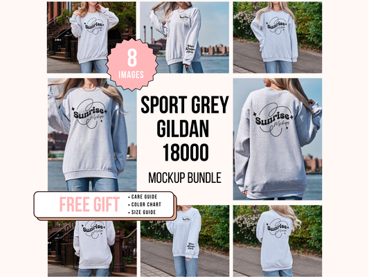 Sport Grey Gildan 18000 Mockup Bundle - Versatile Crewneck Sweatshirt Mockups for Print-on-Demand Sellers