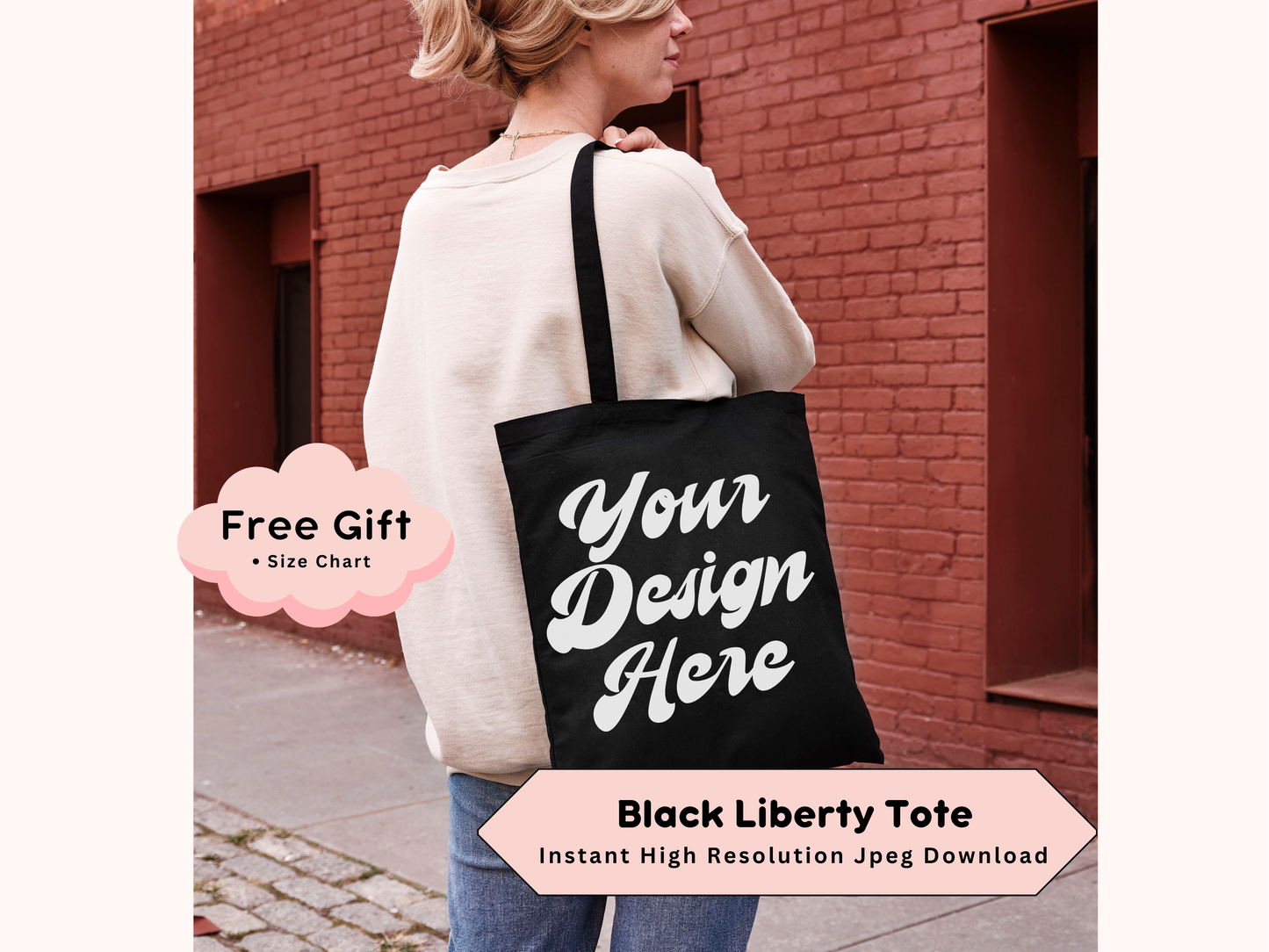 Black Liberty Tote Mockup - Customizable Black Tote with Editable Liberty Bag Design and Shopper Purse Photo