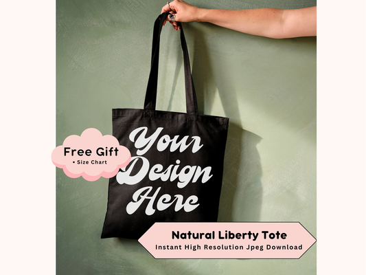 Black Liberty Tote Mockup - Simple and Trendy Shopper Bag Editable Market Bag Lifestyle Image