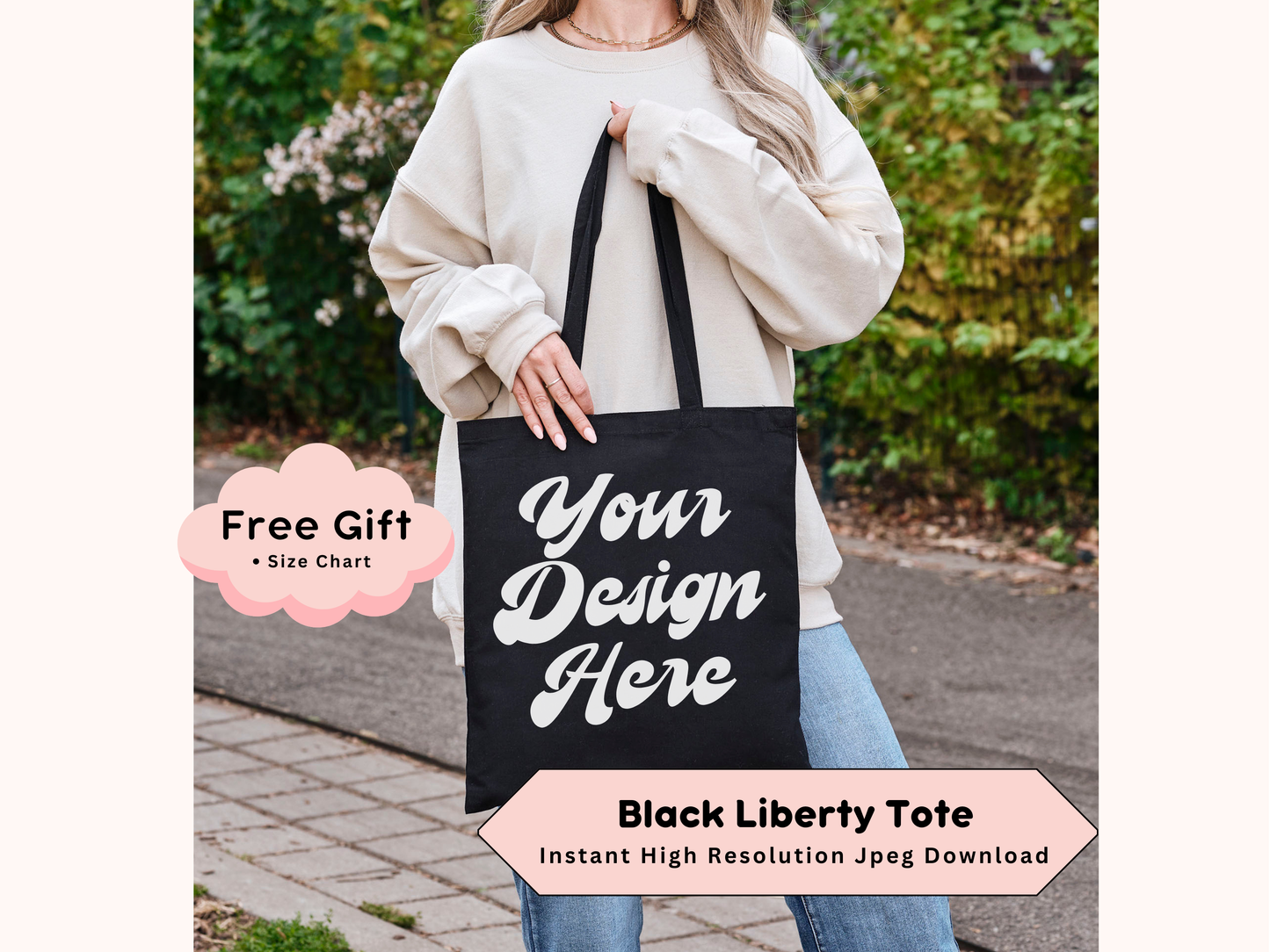 Black Liberty Tote Mockup - Custom Black Tote Design with Editable Shopper Bag and Purse Photo