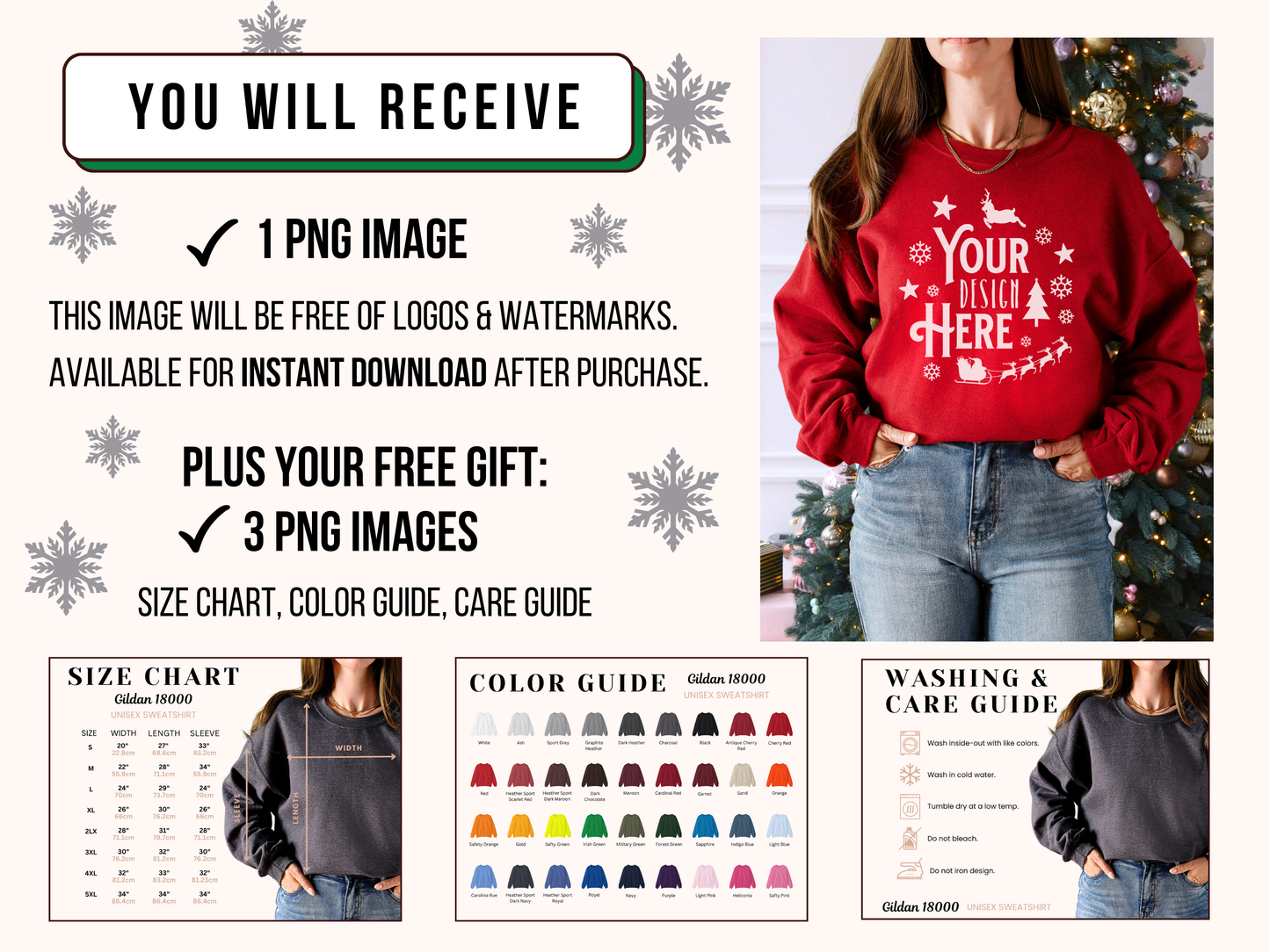 Gildan 18000 Holiday Mockup Antique Cherry Red- Classic Crewneck with Christmas Tree Background