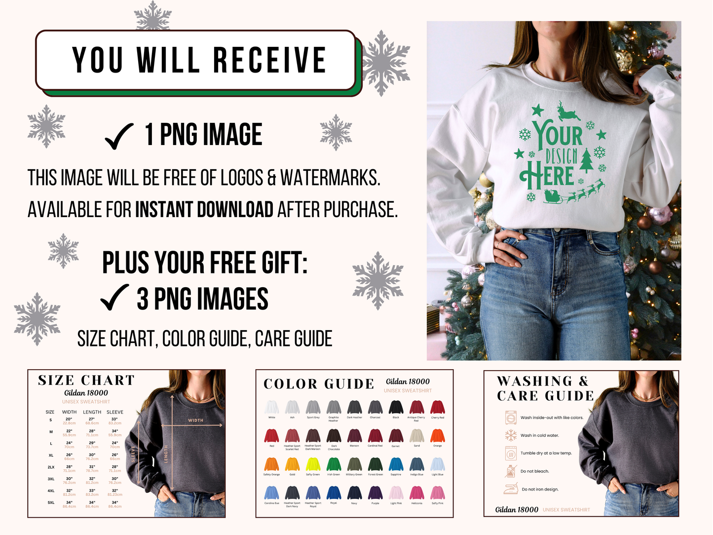 White Gildan 18000 Mockup Christmas Tree Festive Crewneck Sweatshirt