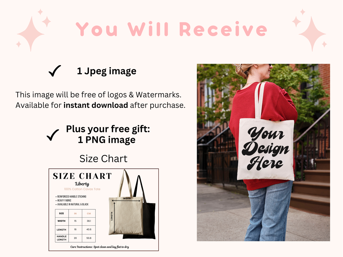 Boho Style Tote Mockup - Customizable Liberty Tote with Model Lifestyle Photo and Natural Image