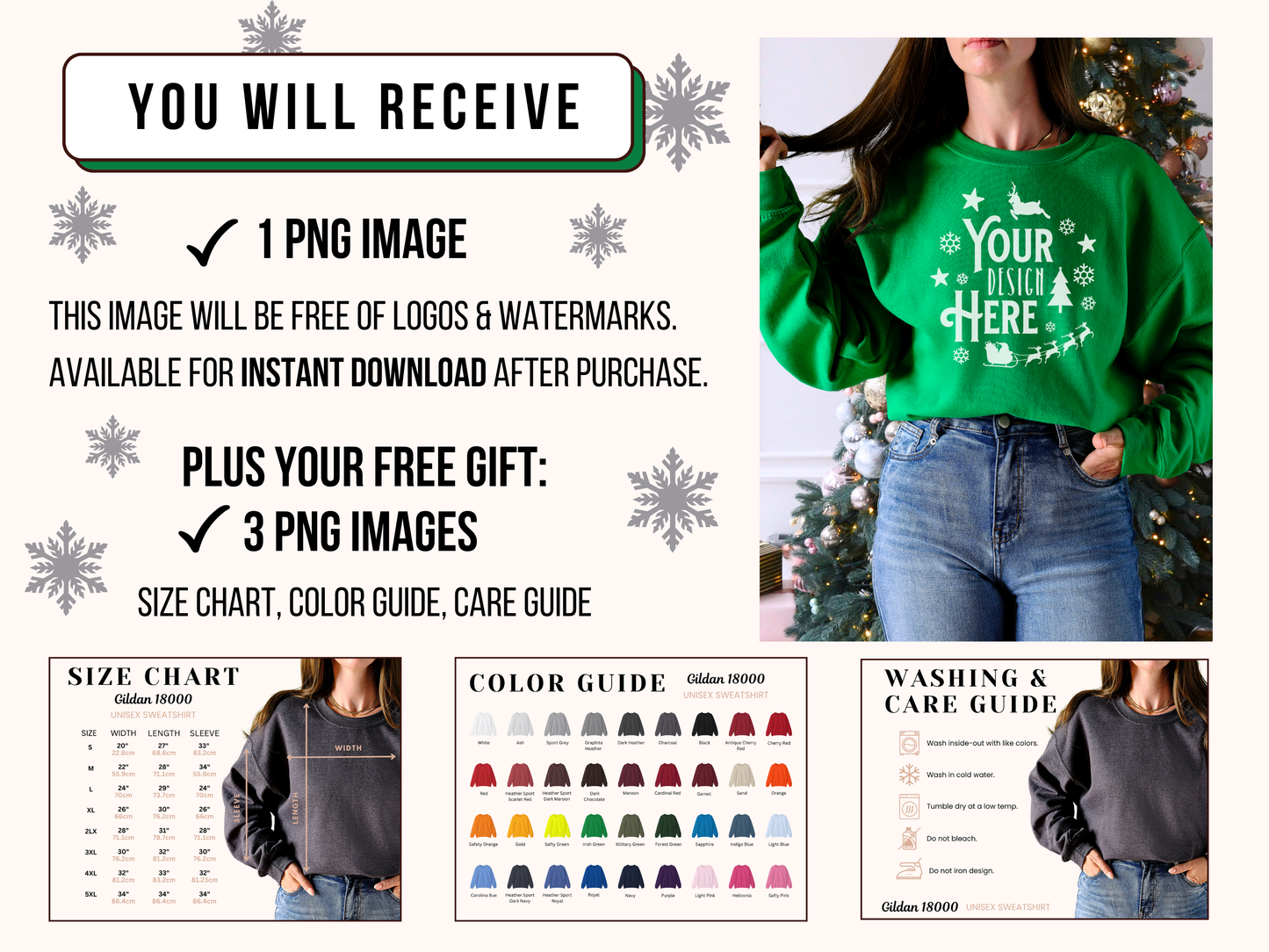 Holiday Irish Green Gildan 18000 Mockup - Cozy Christmas Tree and Crewneck Design Display