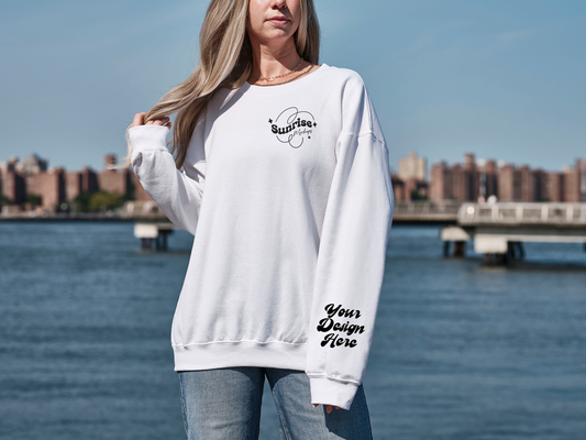 Classic White Gildan 18000 Mockup - Clean Crewneck Sweatshirt for Print-on-Demand Showcases