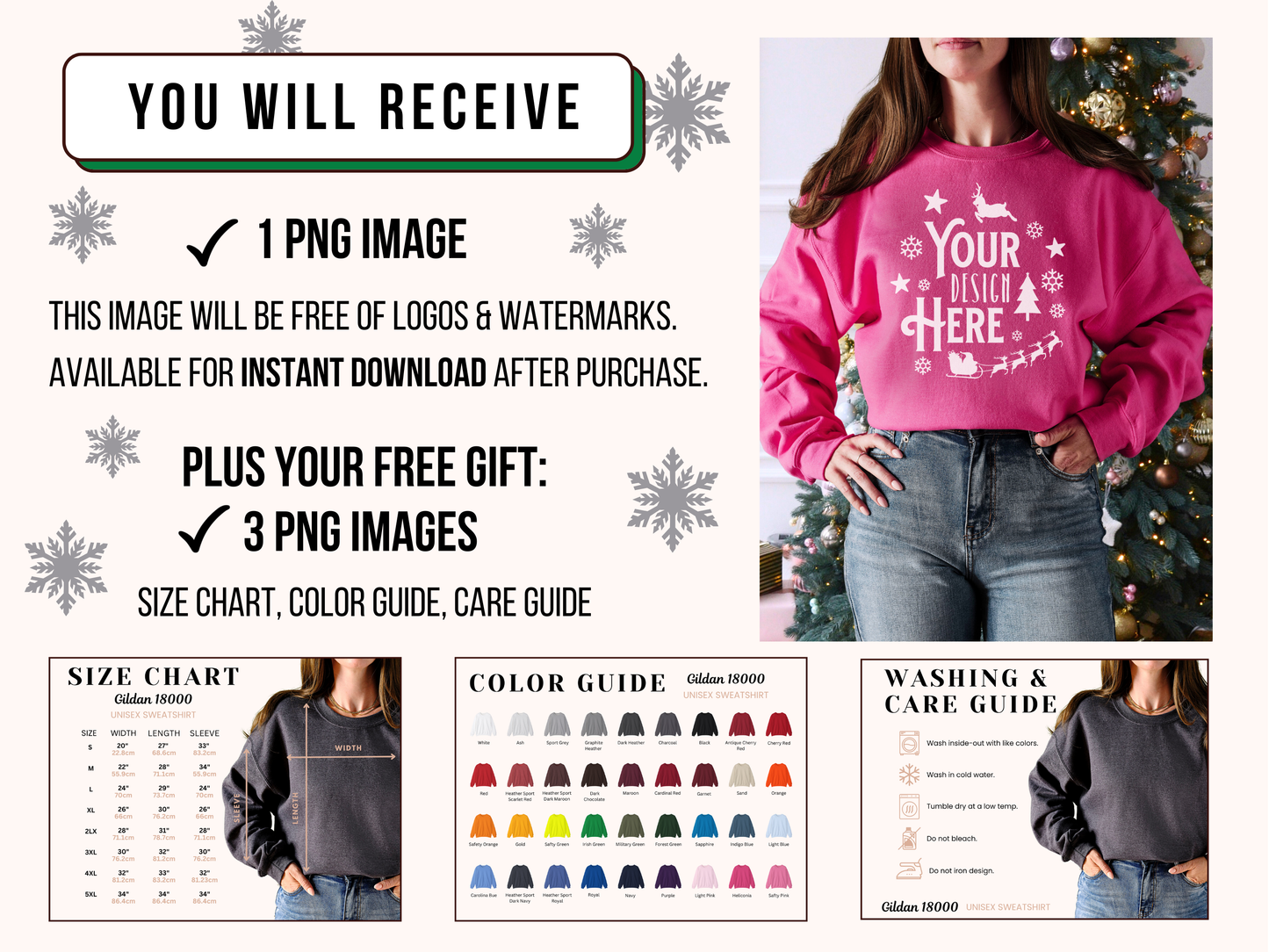 Christmas Crewneck Mockup - Heliconia Gildan 18000 with Holiday Tree Decor