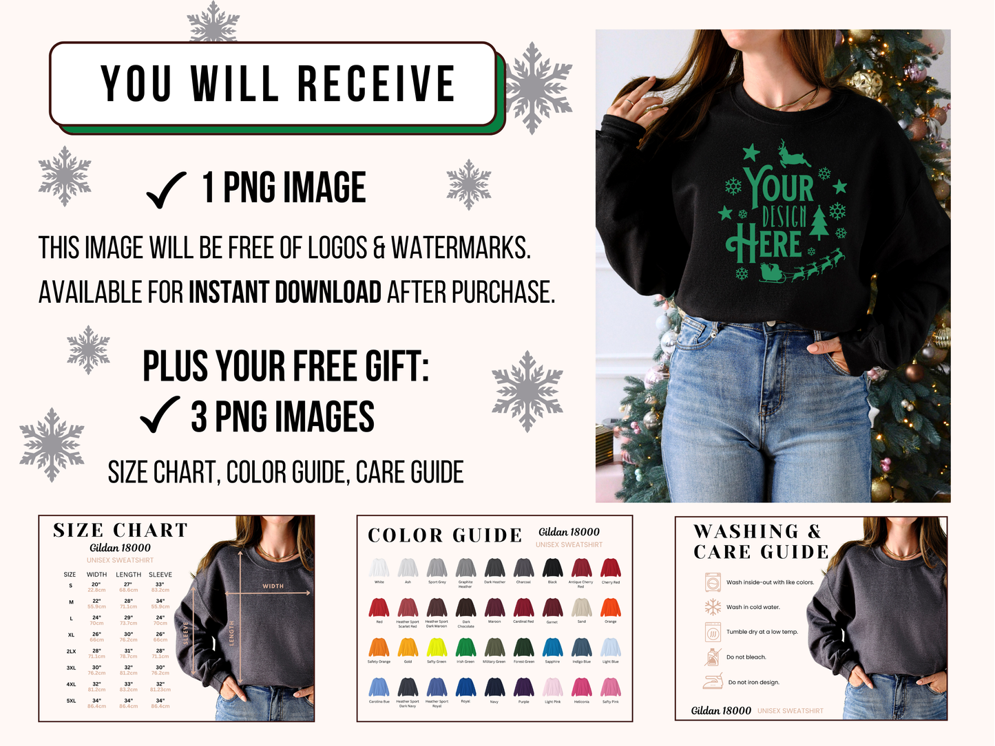 Holiday Gildan 18000 Mockup Black - Festive Crewneck Sweatshirt with Christmas Tree Decor