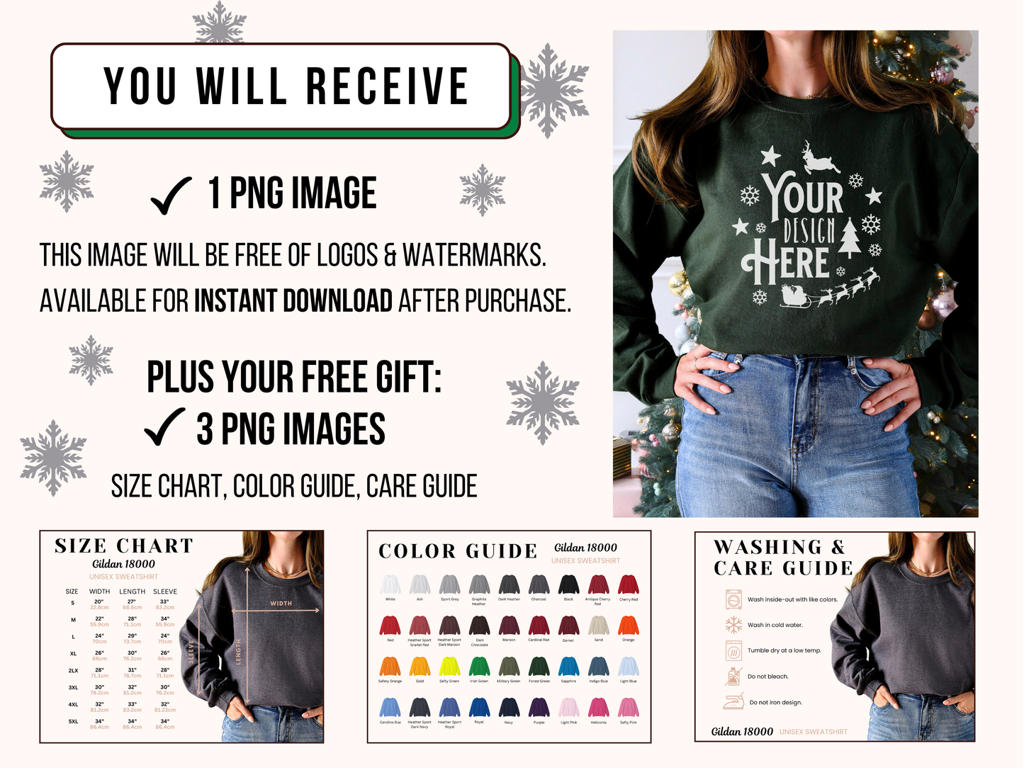 Christmas Tree and Forest Green Gildan 18000 Mockup - Holiday Crewneck Sweatshirt for POD Sellers