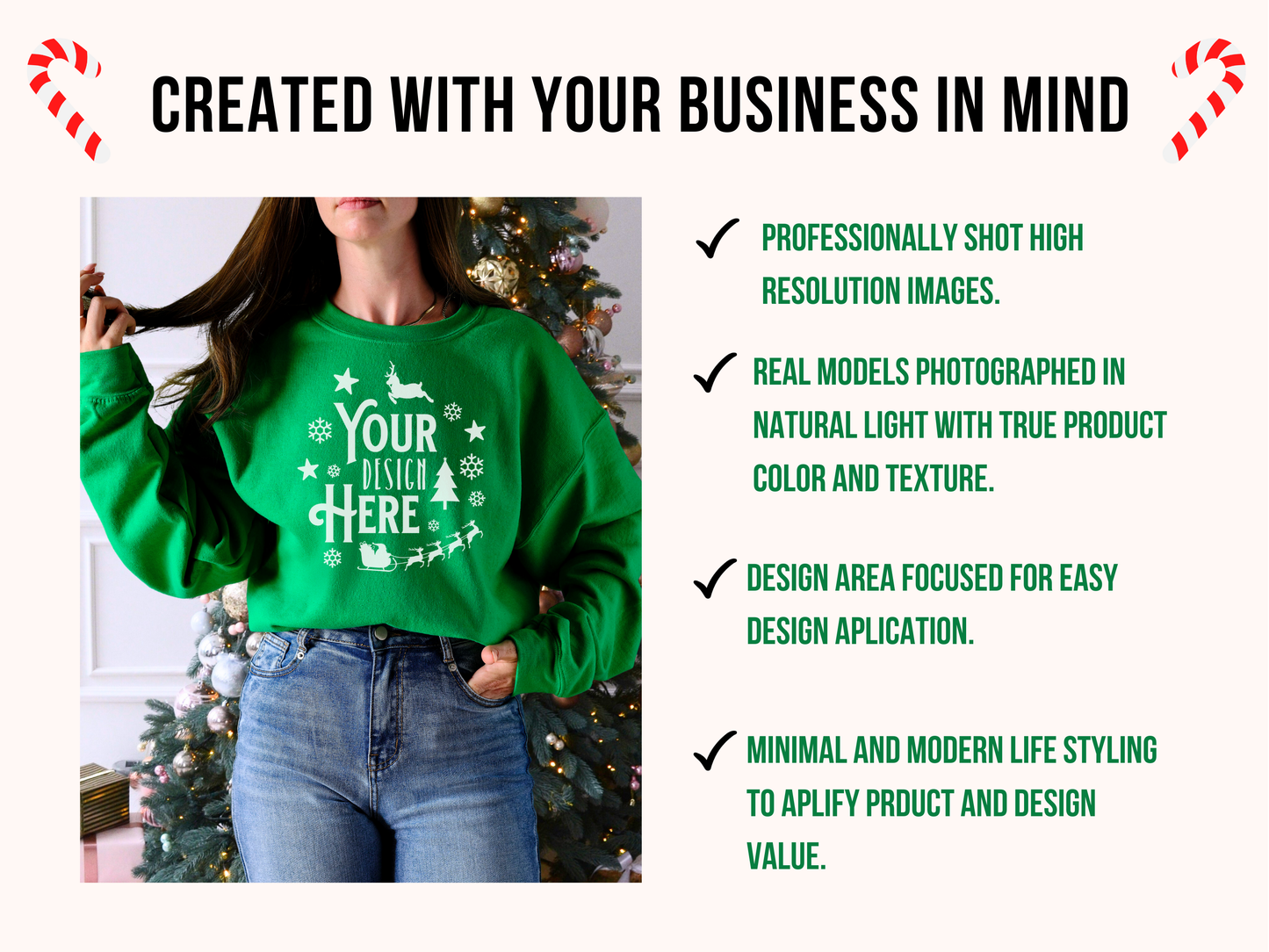 Holiday Irish Green Gildan 18000 Mockup - Cozy Christmas Tree and Crewneck Design Display