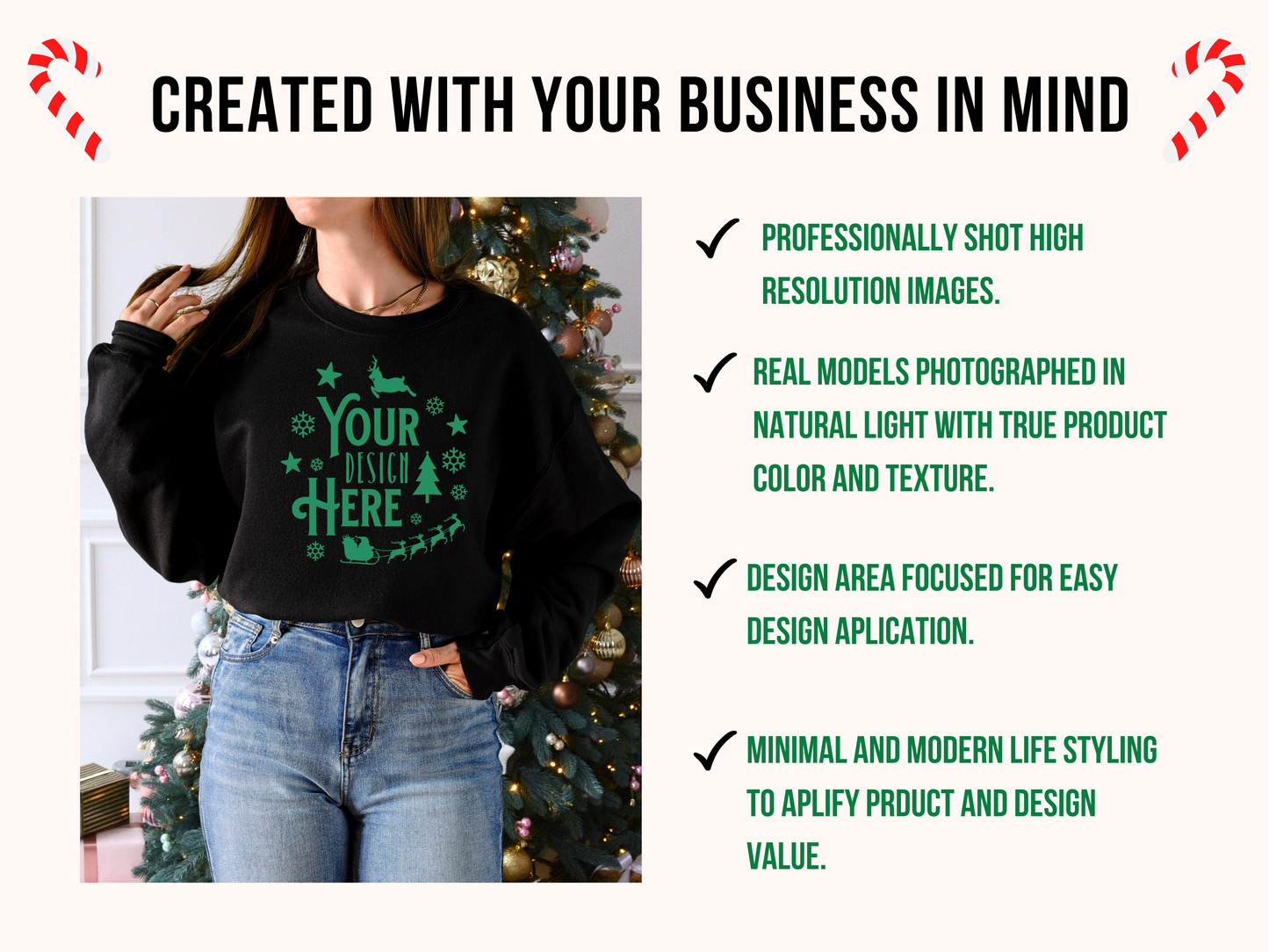 Holiday Gildan 18000 Mockup Black - Festive Crewneck Sweatshirt with Christmas Tree Decor