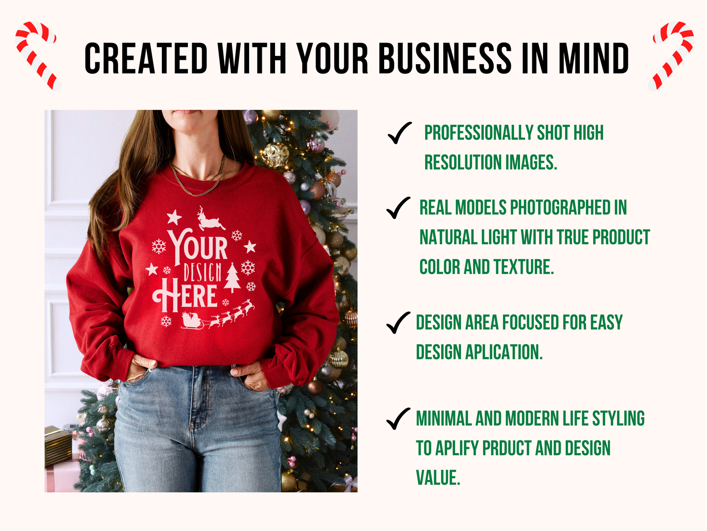 Gildan 18000 Holiday Mockup Antique Cherry Red- Classic Crewneck with Christmas Tree Background