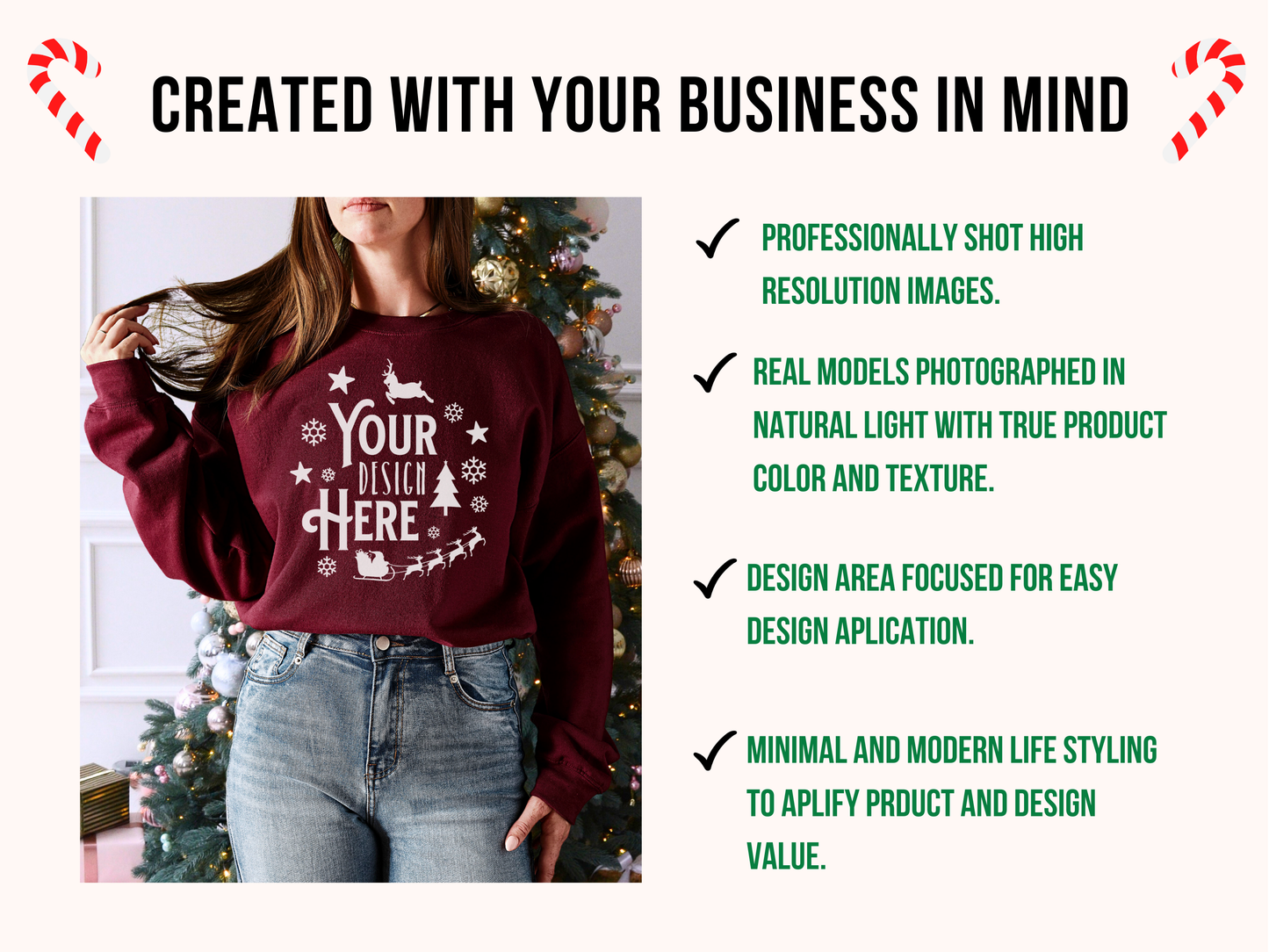 Festive Gildan 18000 Mockup - Maroon Crewneck with Christmas Tree Background for Holiday Designs