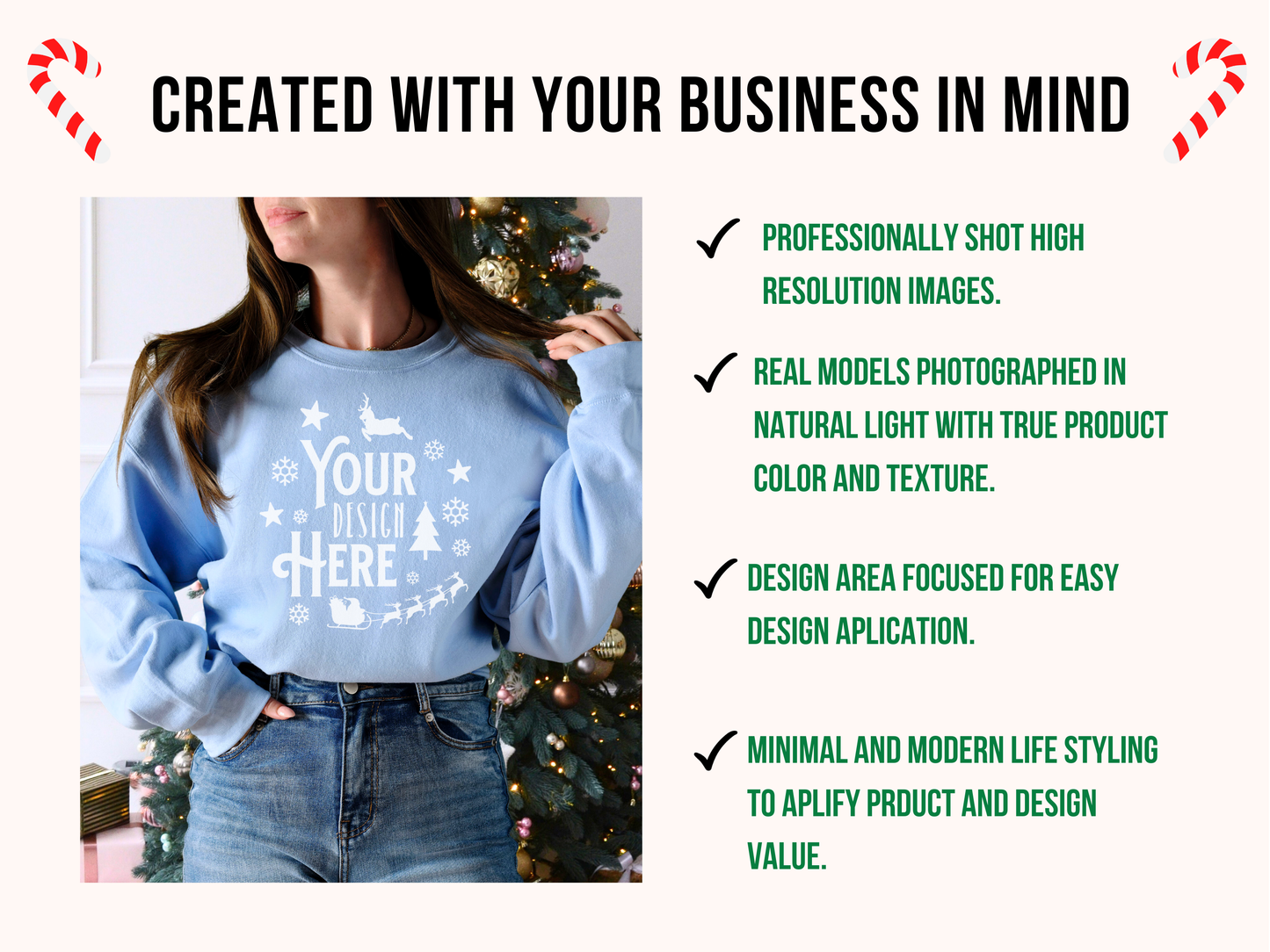 Light Blue Gildan 18000 Christmas Mockup - Cozy Crewneck with Holiday Tree Background