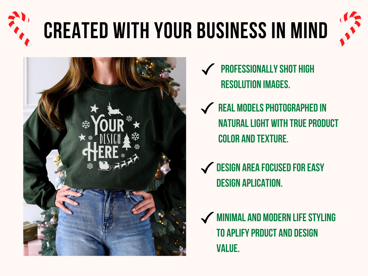 Christmas Tree and Forest Green Gildan 18000 Mockup - Holiday Crewneck Sweatshirt for POD Sellers