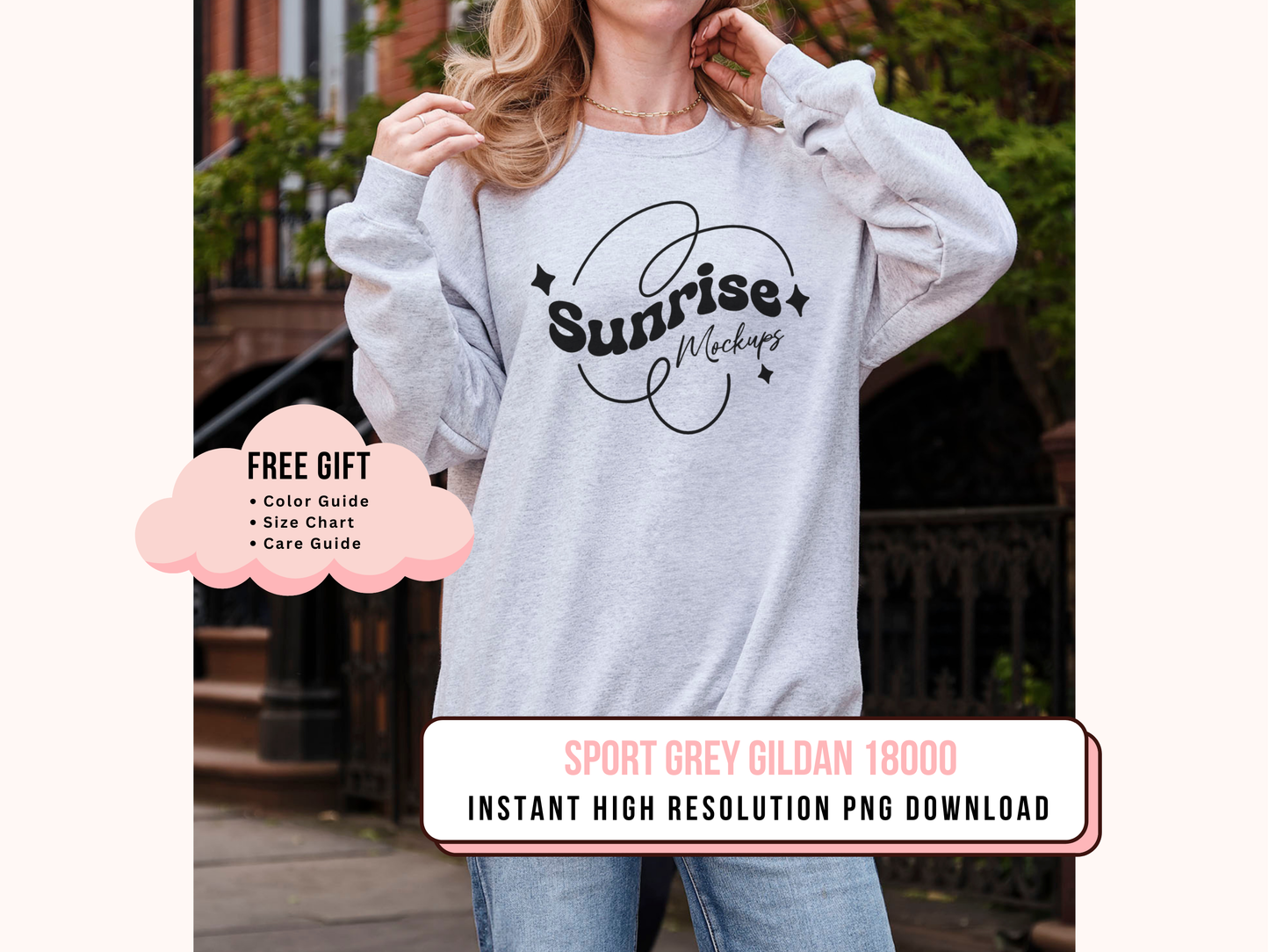 Sport Grey Gildan 18000 Mockup - Classic Crewneck Sweatshirt for Print-on-Demand Designs