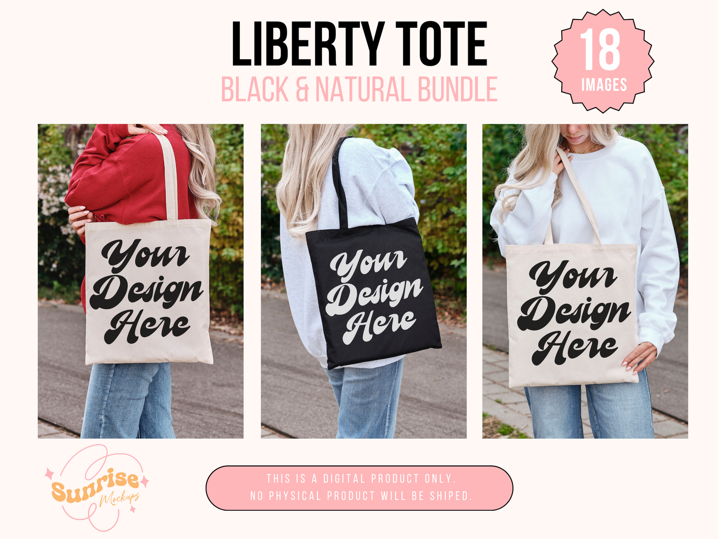 Tote Mockup Bundle - Black and Natural Liberty Canvas Tote Set with Editable, Realistic Shopper Bag Designs