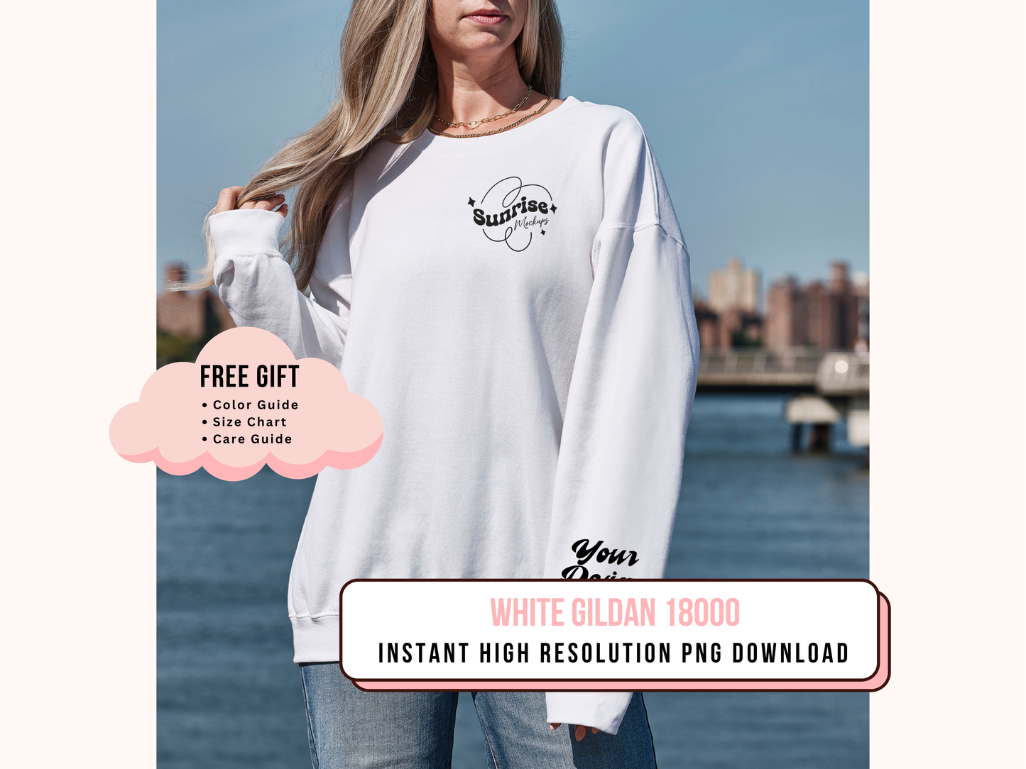 Classic White Gildan 18000 Mockup - Clean Crewneck Sweatshirt for Print-on-Demand Showcases