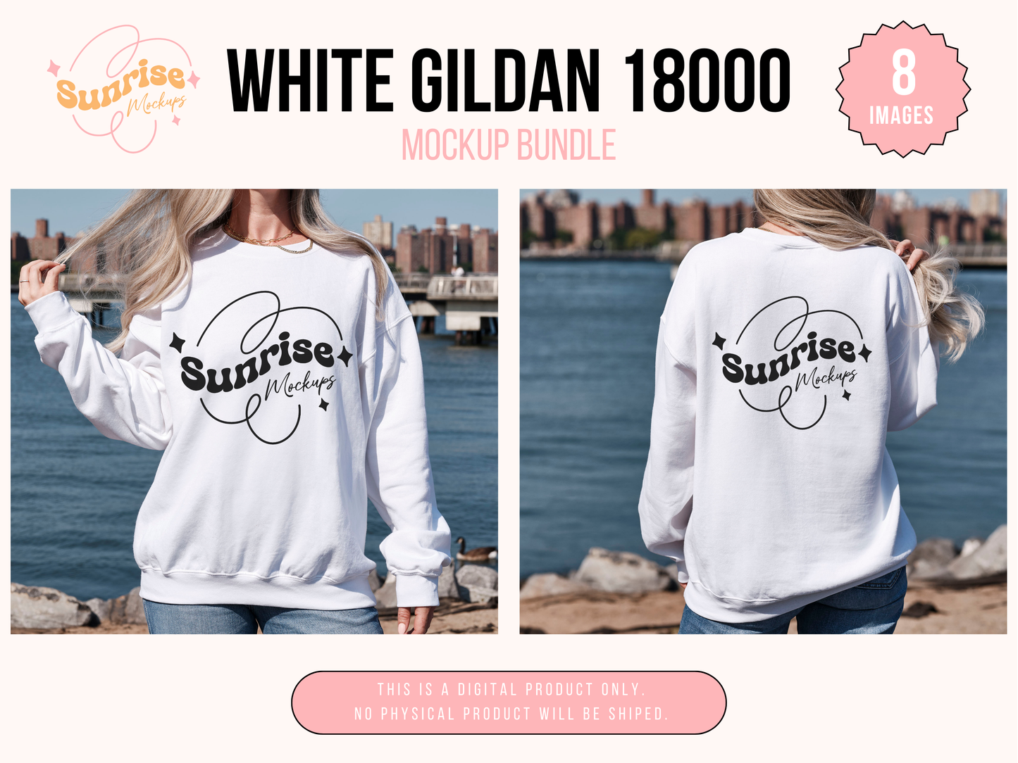 White Gildan 18000 Mockup Bundle - High-Quality Crewneck Sweatshirt Mockups for Print-on-Demand Designs