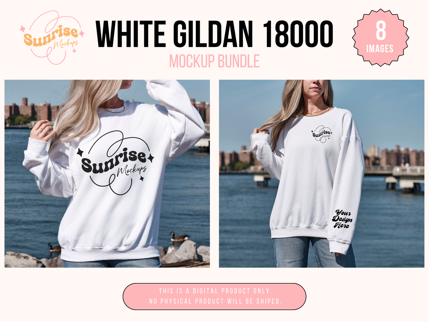 White Gildan 18000 Mockup Bundle - High-Quality Crewneck Sweatshirt Mockups for Print-on-Demand Designs