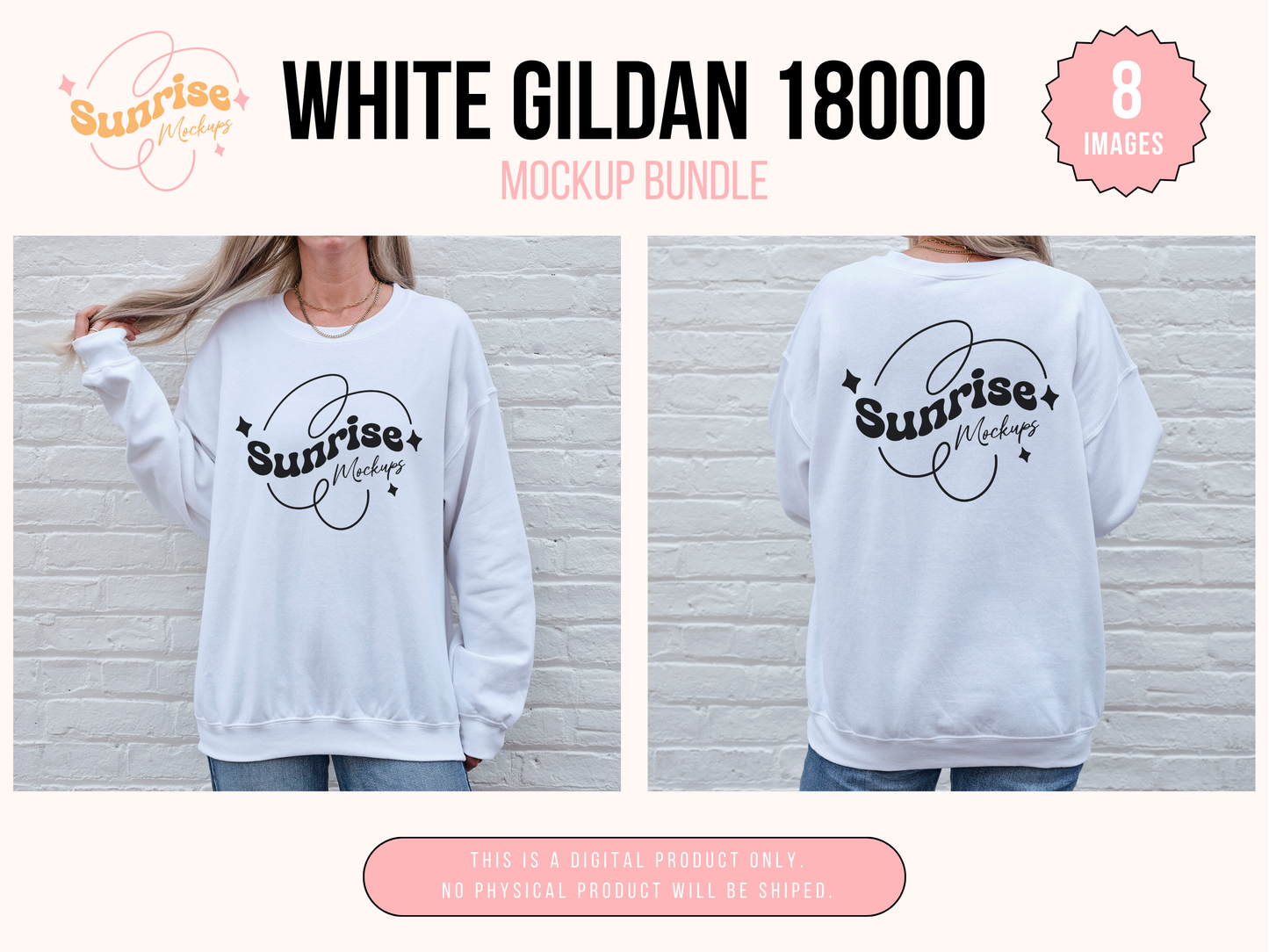 White Gildan 18000 Mockup Bundle - High-Quality Crewneck Sweatshirt Mockups for Print-on-Demand Designs