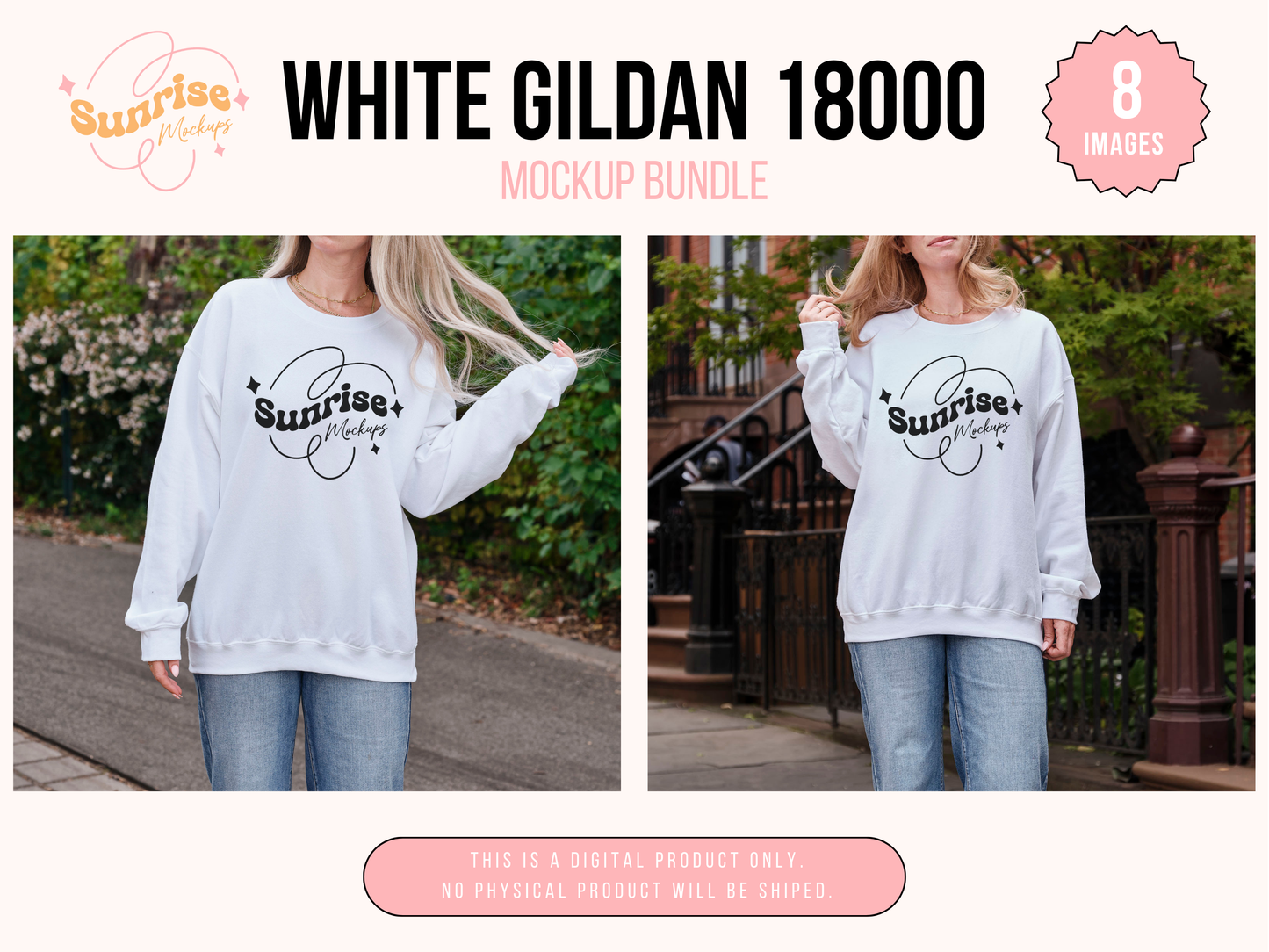 White Gildan 18000 Mockup Bundle - High-Quality Crewneck Sweatshirt Mockups for Print-on-Demand Designs