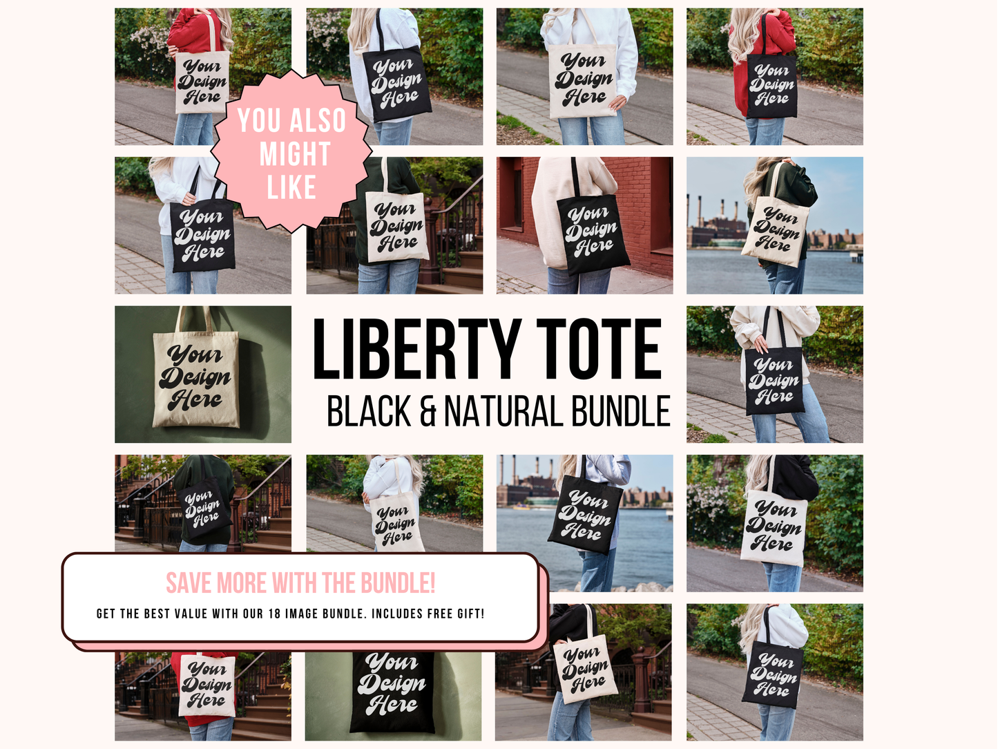 Black Liberty Tote Bag Mockup - Customizable Black Tote Design with Editable Shopper Bag and Purse Photo